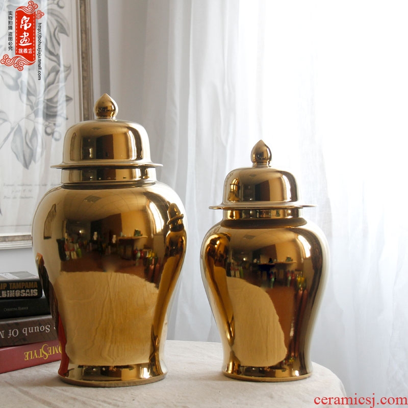 Opens to booking a general model of gold - plated jingdezhen ceramic pot flower porcelain bottles of adornment of Chinese style porch decorate furnishing articles