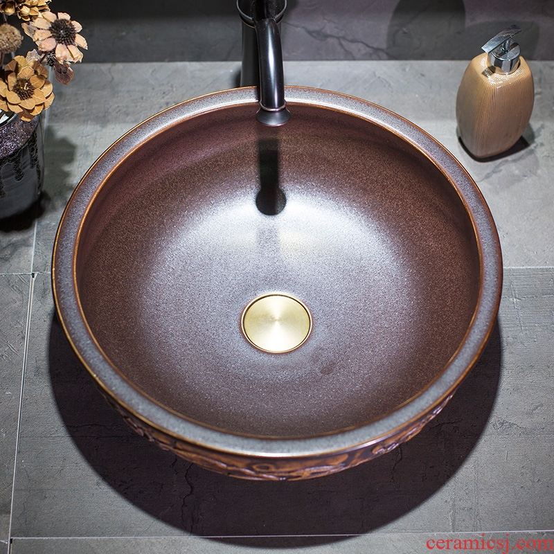 The sink basin sink on restoring ancient ways ceramic household washing basin round antique art creative move