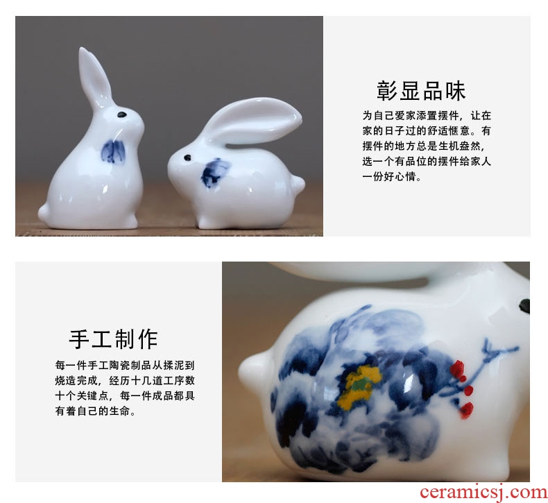 Jingdezhen ceramic furnishing articles, small rabbit ins creative lovely family adornment desktop lucky feng shui and good luck