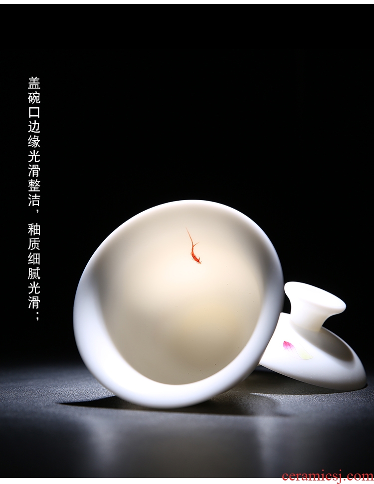 The Product dehua porcelain remit jade built white porcelain lotus rhyme tureen ceramic three mercifully tea tureen tea set