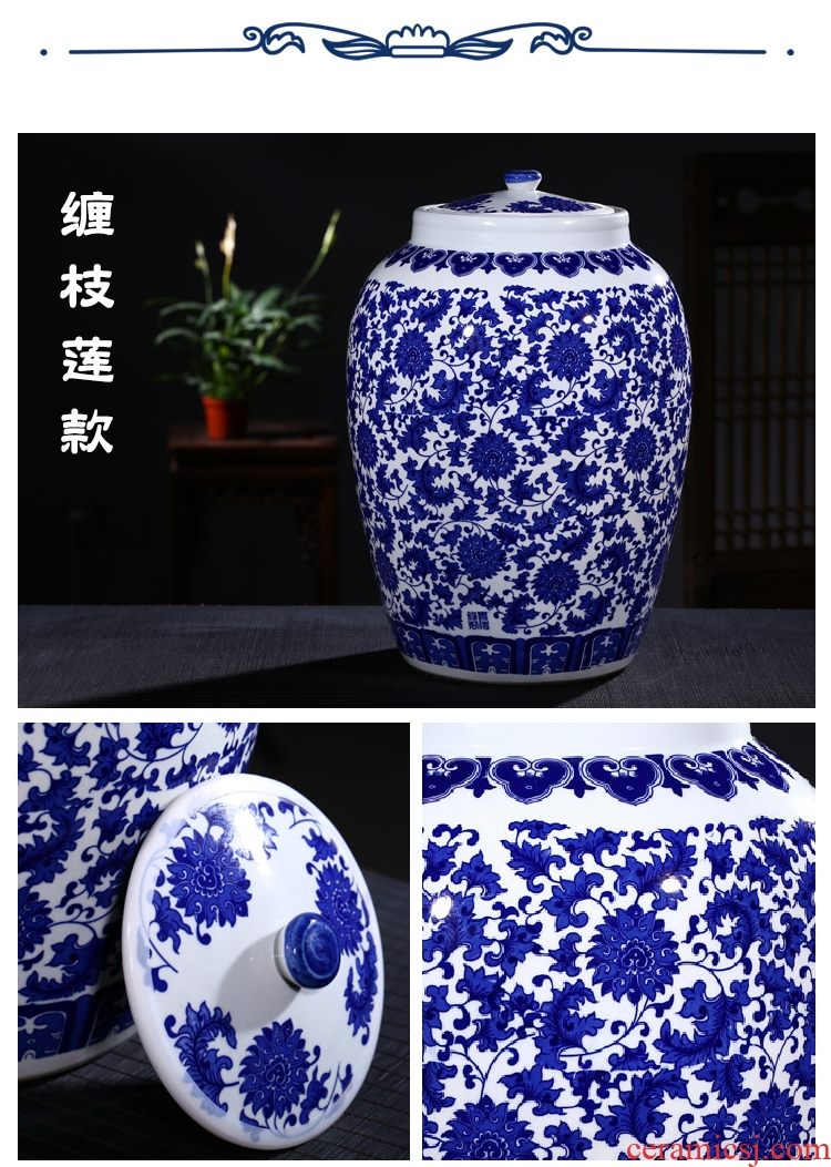 Jingdezhen ceramic barrel 50 kg ricer box with cover storage tank pickled porcelain jar tank oil cylinder cylinder tea