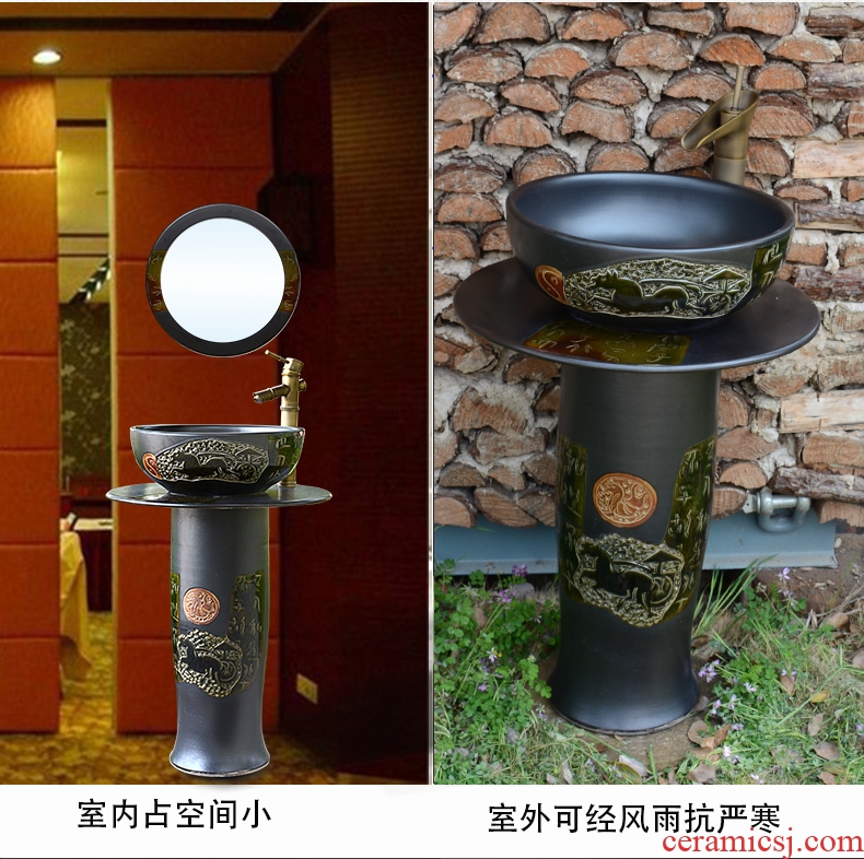 Balcony art basin of the basin that wash a face the sink ceramic pillar one basin floor is suing counters