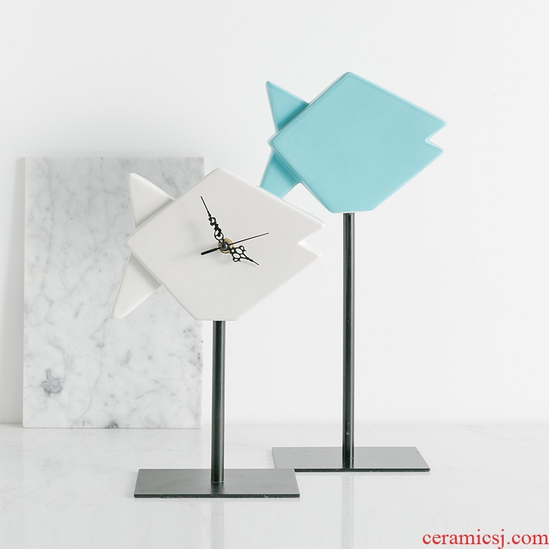 Sea wind clock contracted geometric fish furnishing articles between sitting room TV cabinet example Nordic soft adornment, ceramic decoration