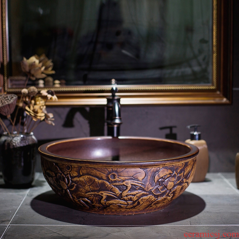 The sink basin sink on restoring ancient ways ceramic household washing basin round antique art creative move