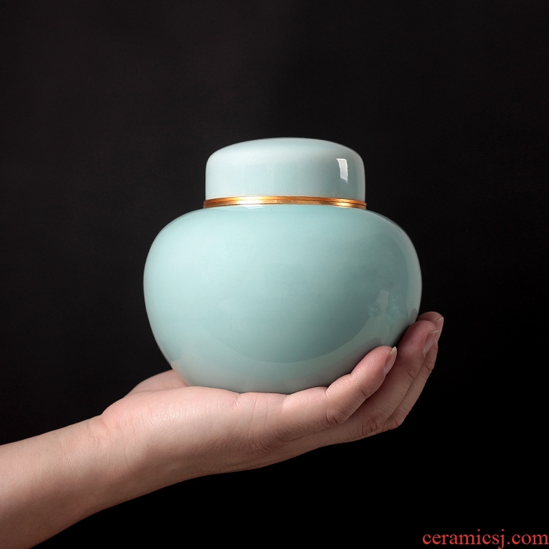 Tea accessories pu 'er Tea as cans ceramic metal household longquan celadon seal pot large caddy fixings POTS