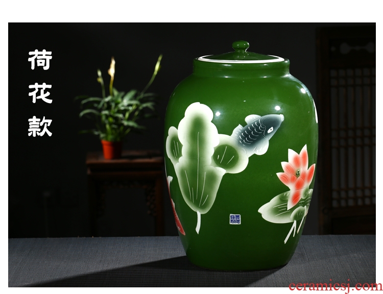 Jingdezhen ceramic barrel 50 kg ricer box with cover storage tank pickled porcelain jar tank oil cylinder cylinder tea