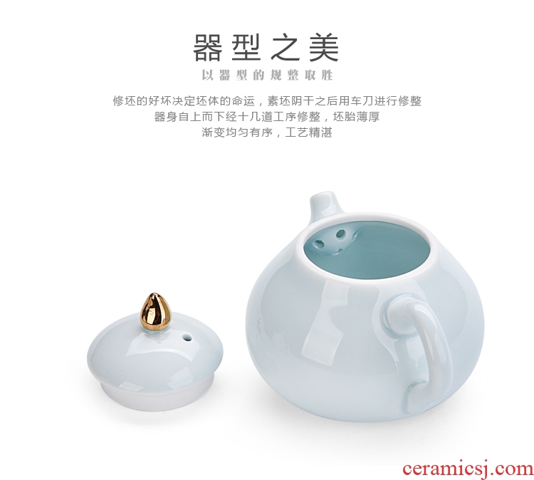 Quiet life jingdezhen Japanese vintage kung fu tea set porcelain handle teapot shadow celadon pot by hand