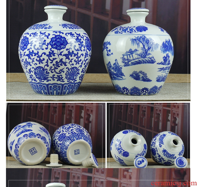 Jingdezhen ceramic jars 5 jins of 10 jins to ceramic bottle of liquor altar empty bottle sealed jar of wine jugs