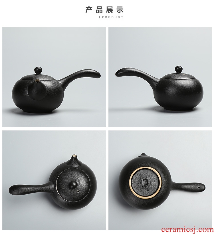 Chen xiang coarse pottery lateral put the pot of tea is archaize black pottery clay pu Taiwan kungfu tea set new ceramic teapot