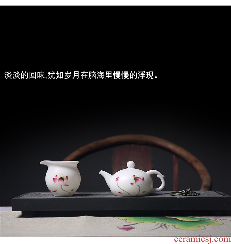 Dehua white porcelain lotus jade built rhyme jade ceramic tea tea set single round pot pot of kung fu tea set
