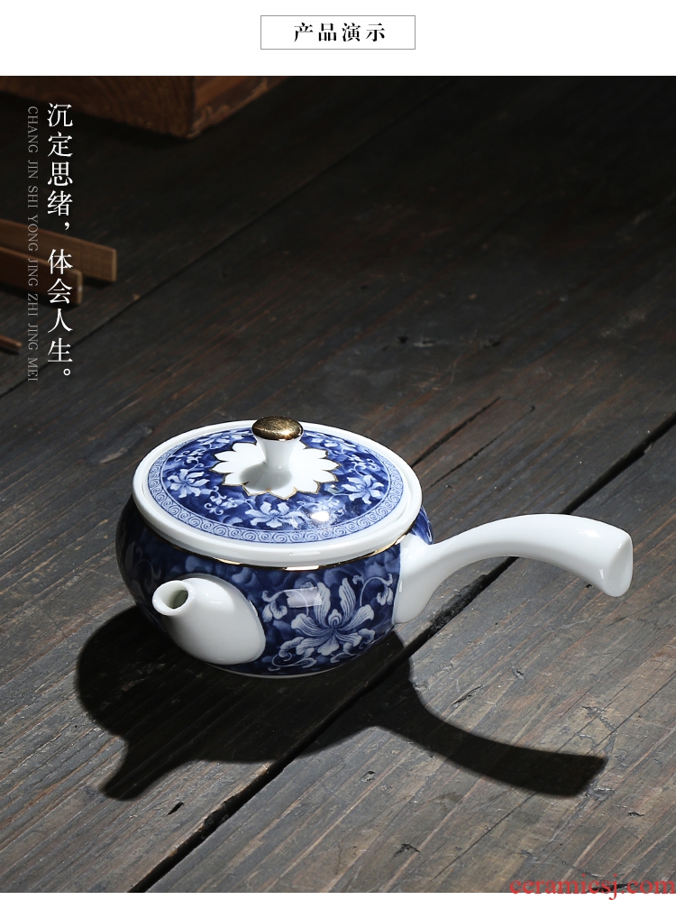 Chen xiang the icing on the cake side blue and white porcelain teapot make heart see colour pot pot of checking ceramic pot of kung fu tea set