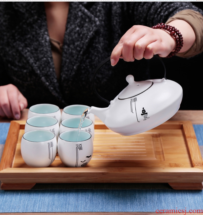 Simple kung fu tea set large teapot 6 cups porcelain Japanese household small contracted sitting room of zen