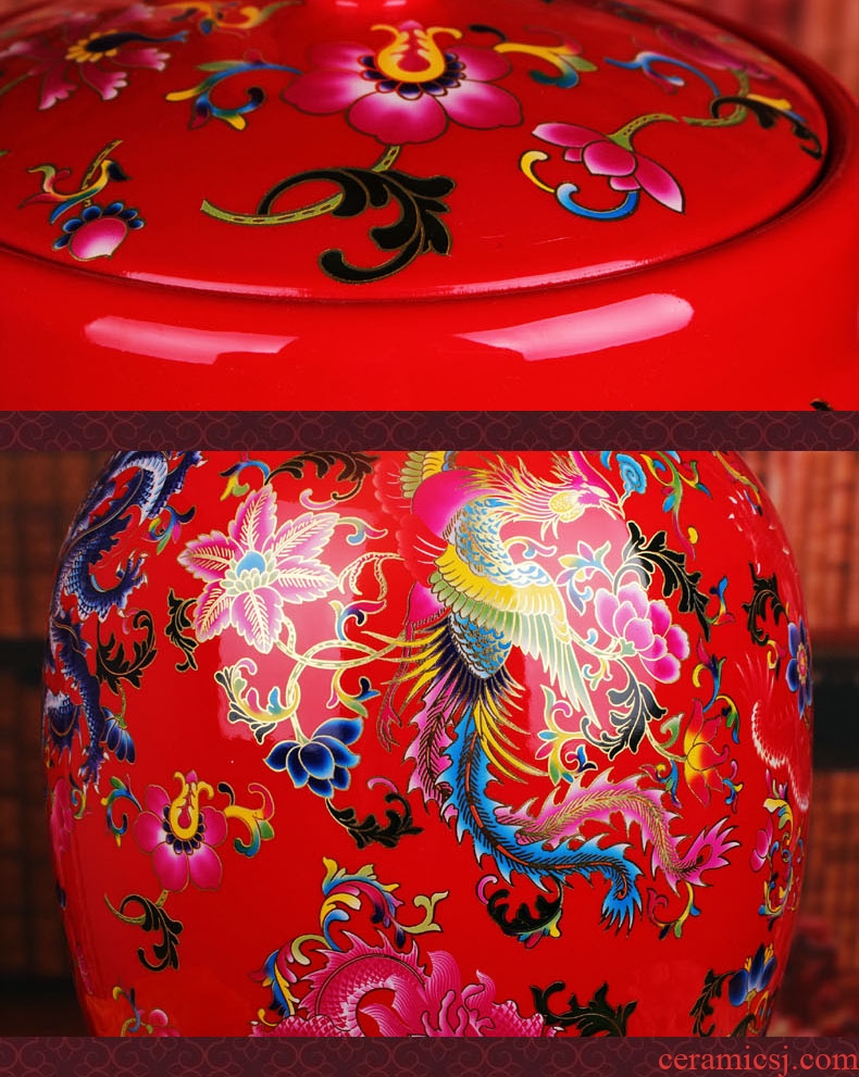Jingdezhen ceramics vase crystal glaze Chinese red longfeng ChengXiang doll altar Chinese style wedding cornucopia