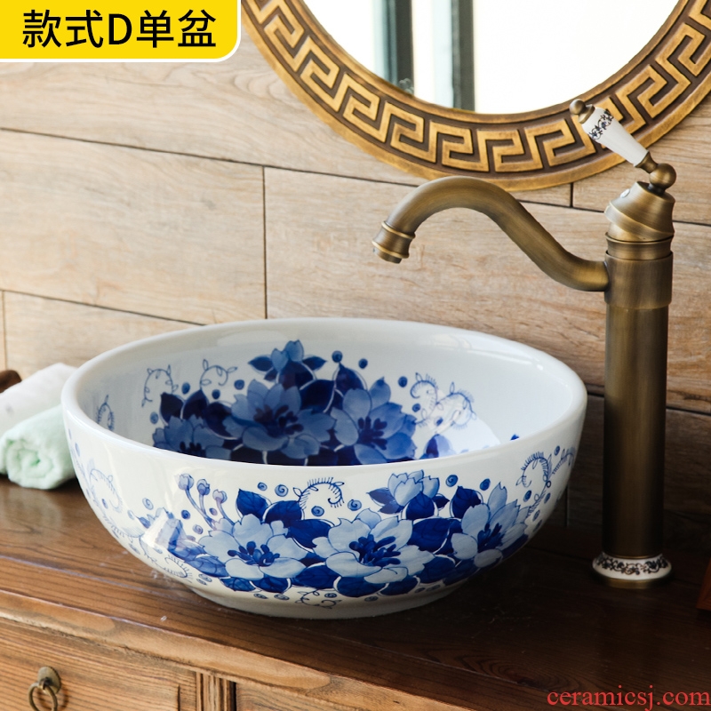 Chinese art blue and white porcelain of jingdezhen ceramic lavabo toilet stage basin round the pool that wash a face wash basin