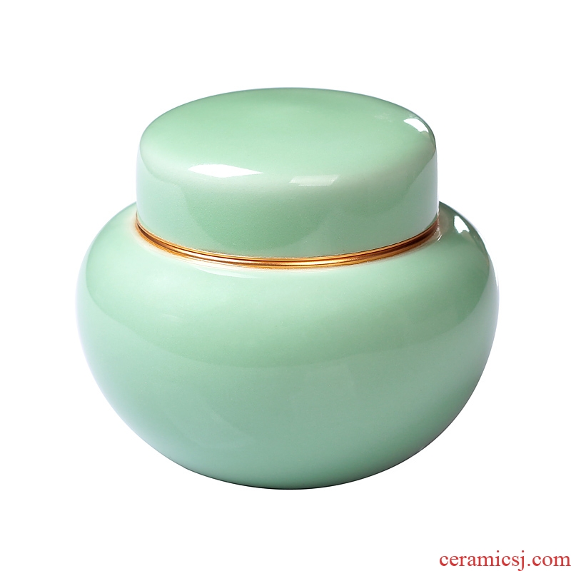 Tea caddy fixings longquan celadon portable metal ceramic seal storage POTS tin as cans ceramic pot of Tea packaging