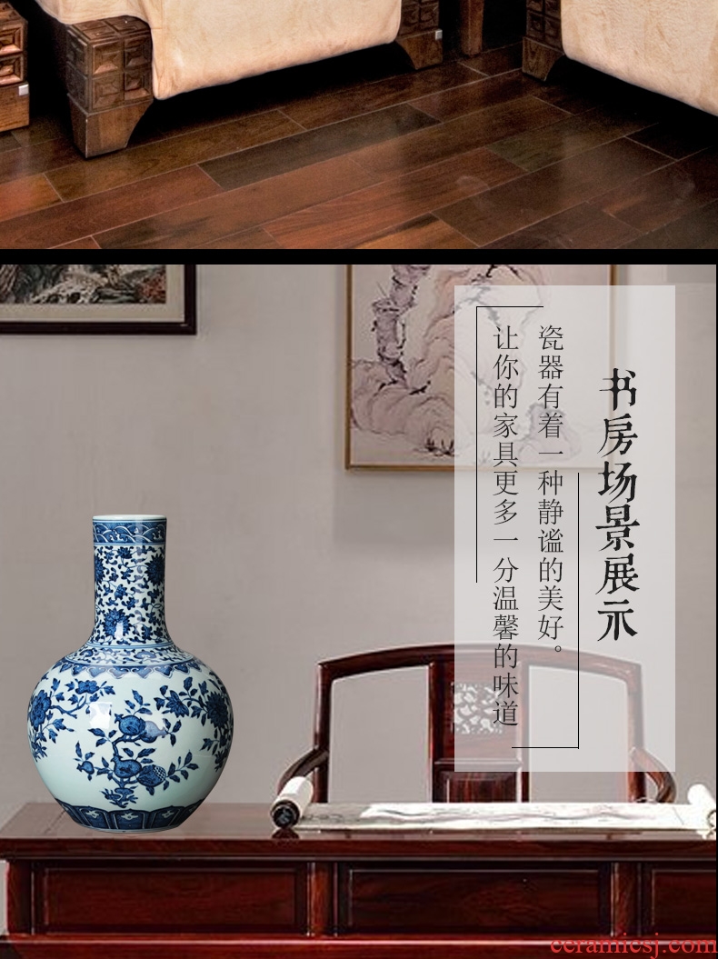 Jingdezhen ceramics vase furnishing articles hand - made antique bound branch pomegranate grain celestial vase of blue and white porcelain collection