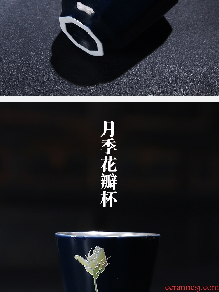 The Product of jingdezhen porcelain remit ji blue glaze cup kung fu tea set manually coppering. As silver master single CPU ceramic cup