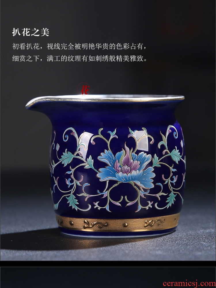 The Product of jingdezhen porcelain remit tasted silver gilding ji grilled blue flower fair keller pastel rolling line hand paint points of tea, tea sets