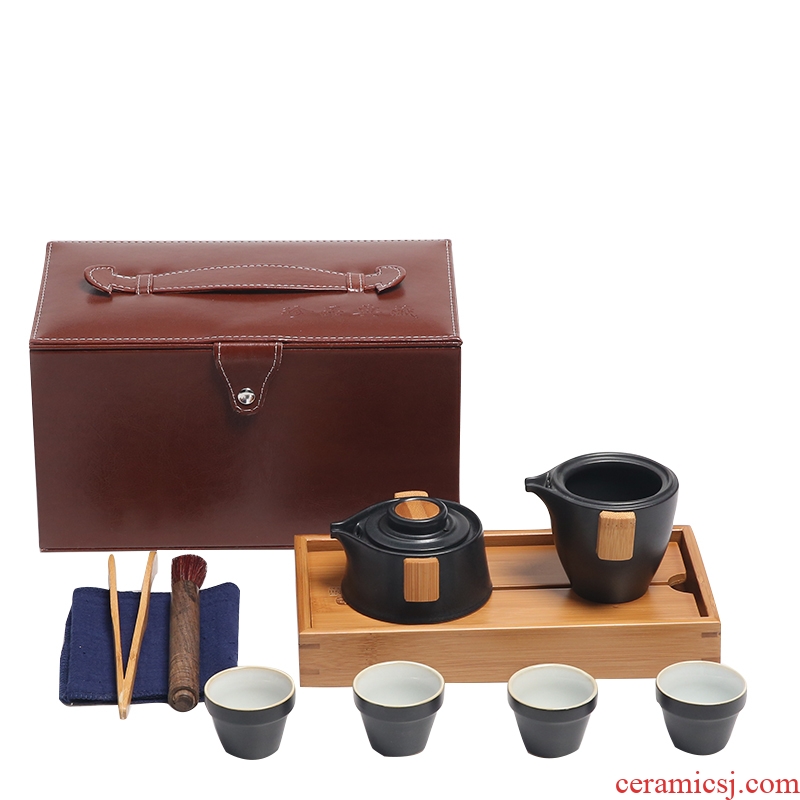 The Product porcelain sink "street" on the pot of business travel ceramic tea set four cups crack cup to carry a pot of tea tray