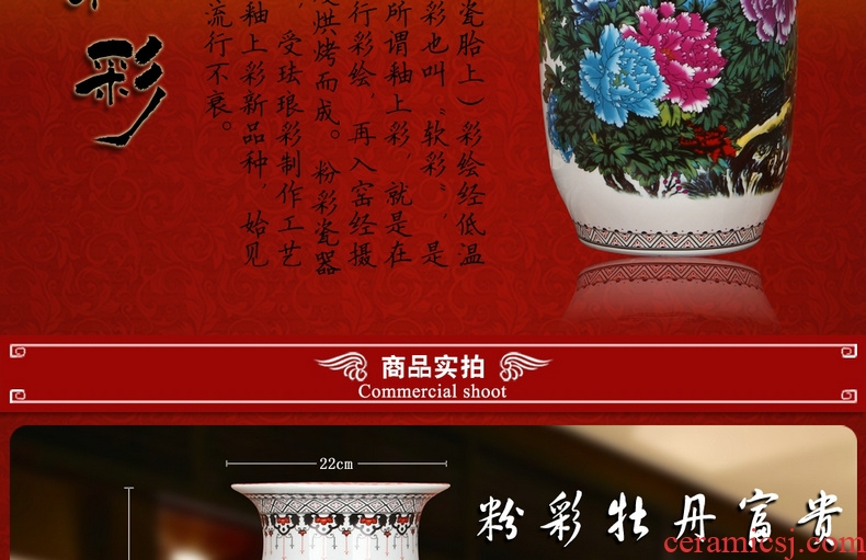 Jingdezhen ceramics powder enamel peony riches and honour idea gourd of large vases, modern Chinese style household crafts