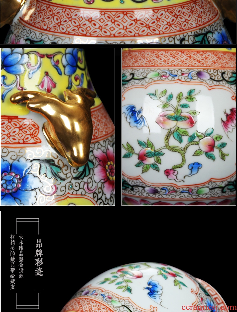 Jingdezhen antique gold enamel ears open flowers deer head altar vase decoration handicraft furnishing articles study