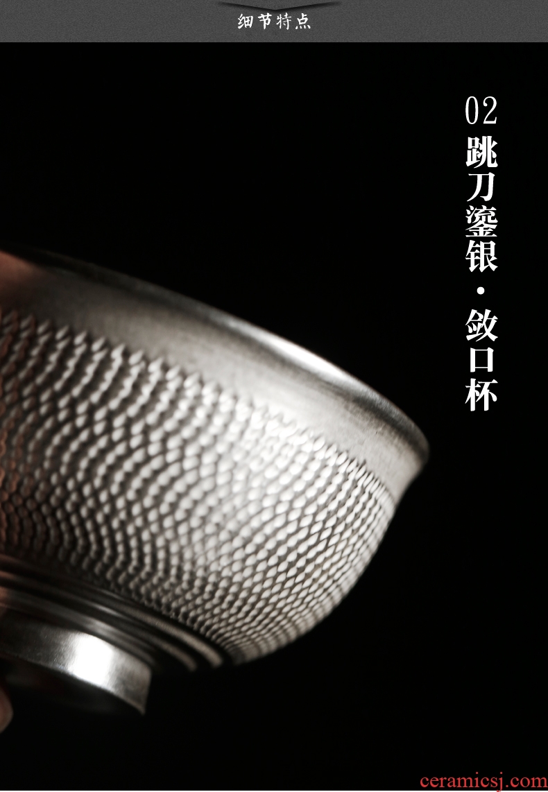 Famed 999 silver ceramic cups jump knife tasted silver gilding individual cup sample tea cup perfectly playable cup kung fu tea cup