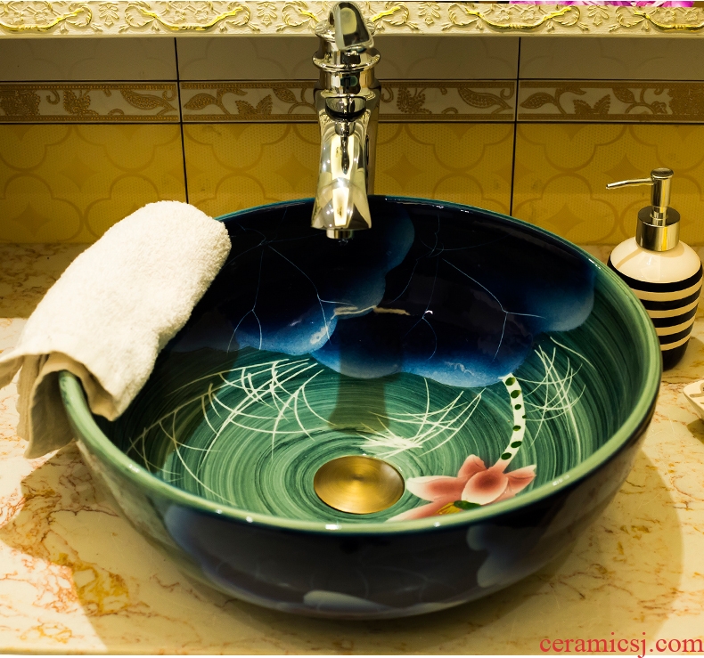 Jingdezhen ceramic art basin of continental stage basin basin that wash a face to wash your hands wash basin archaize Mediterranean round small family