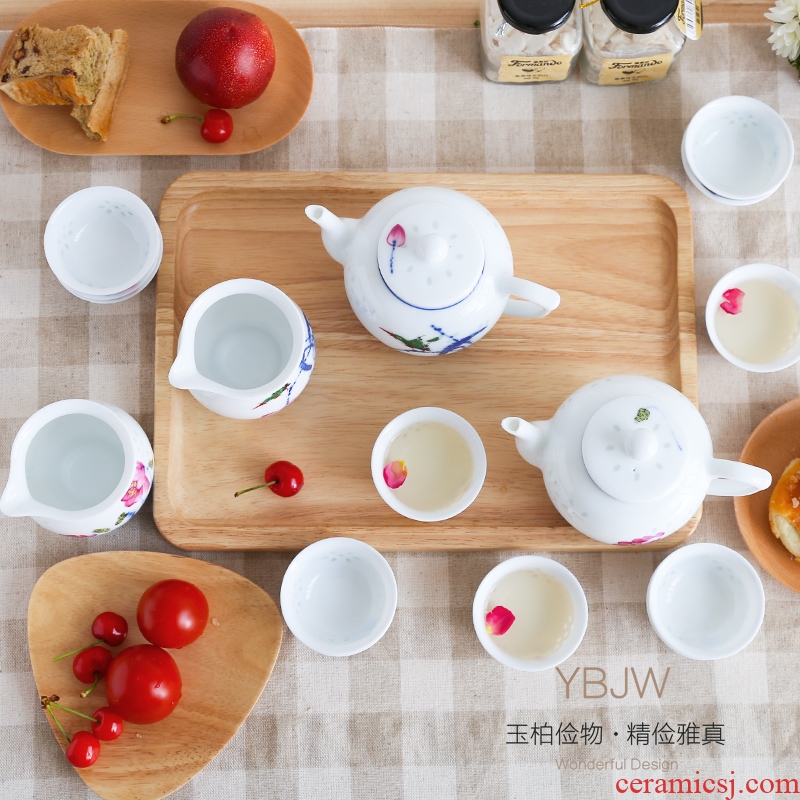 High - grade jade cypress jingdezhen ceramic kung fu tea set 8 head and exquisite teapot cup tea set gift of a complete set of brand