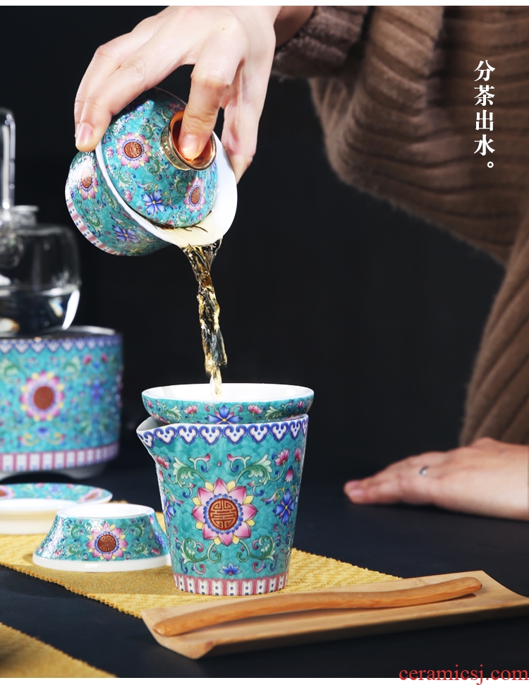 The Product of jingdezhen porcelain remit colored enamel xiangyang spend three to tureen grilled them thin body flower tea Chinese tea bowl