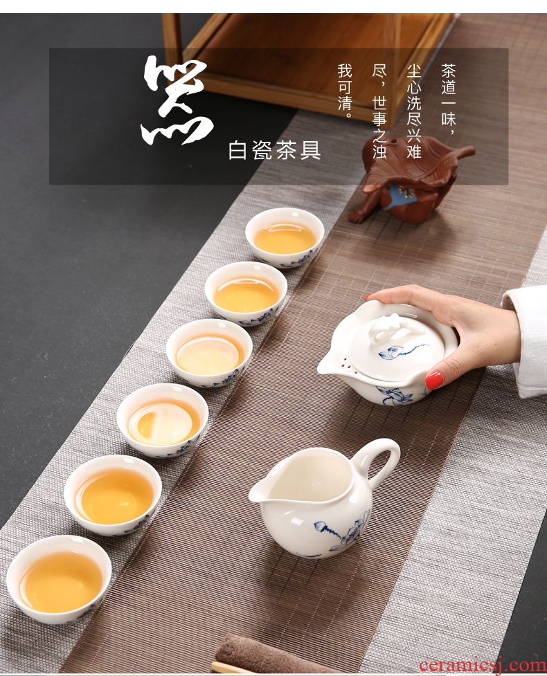 Passes on technique the hand - made white porcelain up kung fu tea set ceramic tureen filter six cups of a complete set of tea service