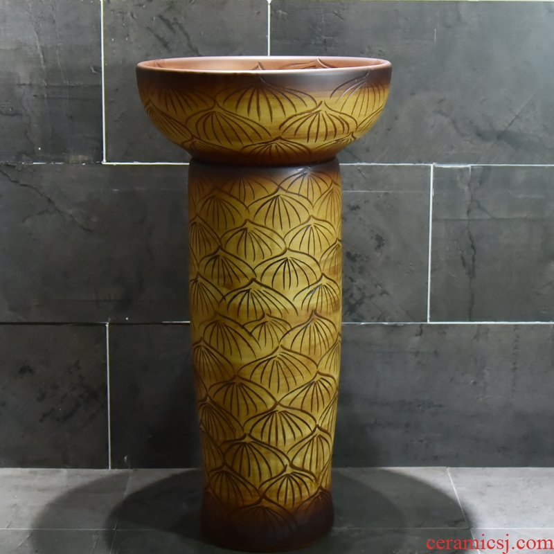 The sink basin of restoring ancient ways ceramic floor pillar pillar type lavatory small family toilet one - piece basin