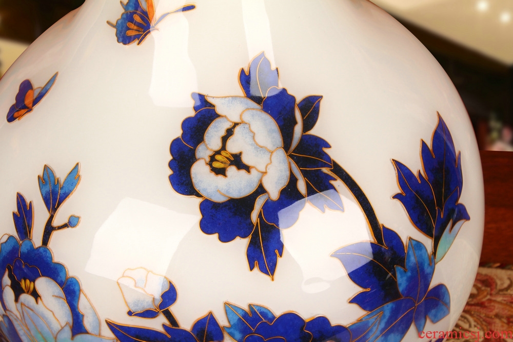 Jingdezhen ceramics vase gold white blue peony design wedding gift crafts furniture collection