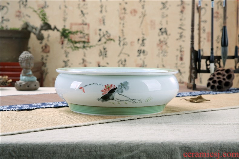 Ceramic double circular contracted household utensils impounding water kung fu tea tray tea tray trumpet tea sea ship 10 inches
