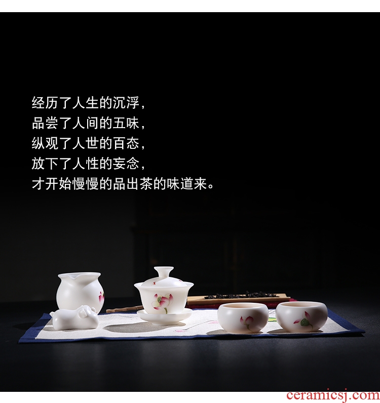 The Product dehua porcelain remit jade built white porcelain lotus rhyme tureen ceramic three mercifully tea tureen tea set