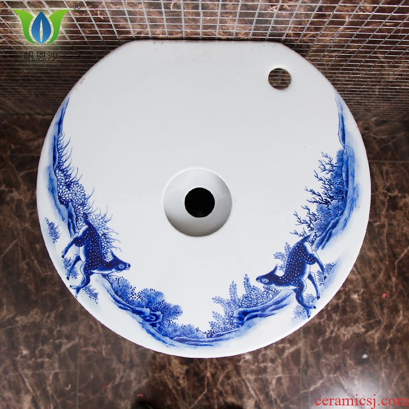 Blue and white porcelain art pillar lavabo is one of the basin that wash a face basin to restore ancient ways the balcony toilet is the pool that wash a face