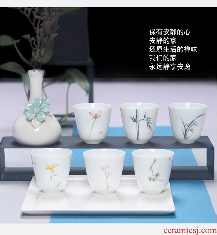 The Product porcelain sink dehua white porcelain ceramic art hand - made fragrance - smelling cup flowers and the plants pure and fresh tea cup manual sample tea cup