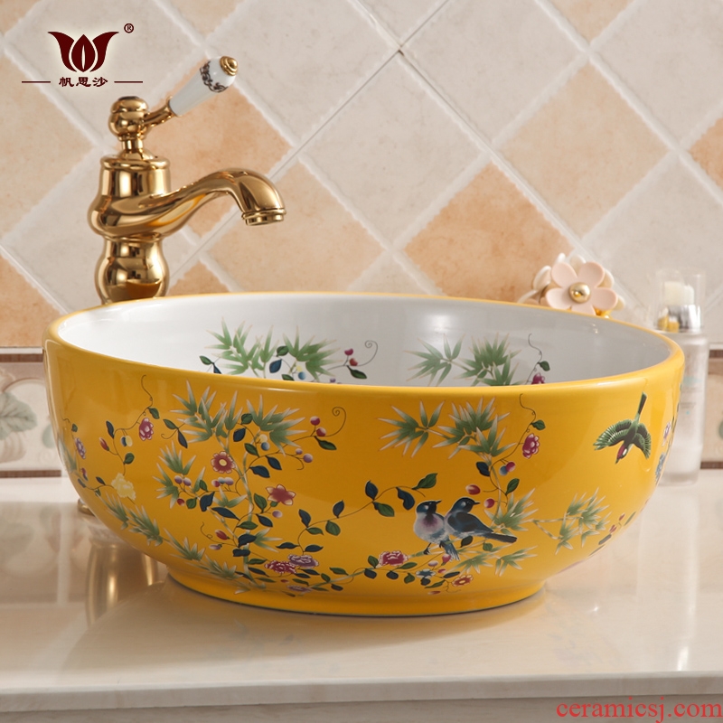 Jingdezhen ceramic art Mediterranean round of toilet stage basin basin sink basin that wash a face to restore ancient ways