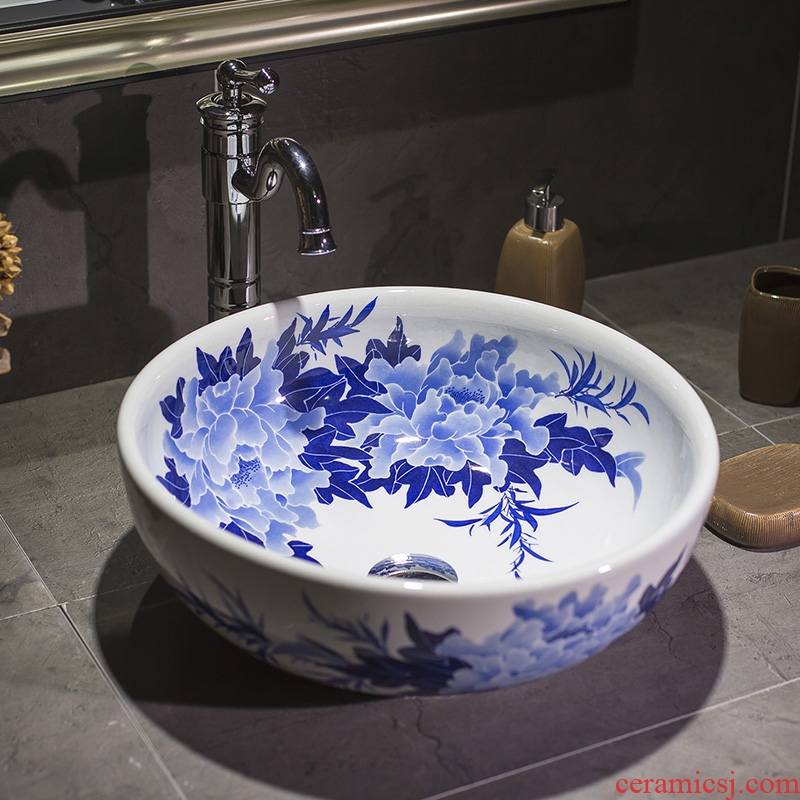 Jingdezhen basin of Chinese style on the blue and white porcelain ceramic lavatory basin of Chinese style small basin art circle in the sink