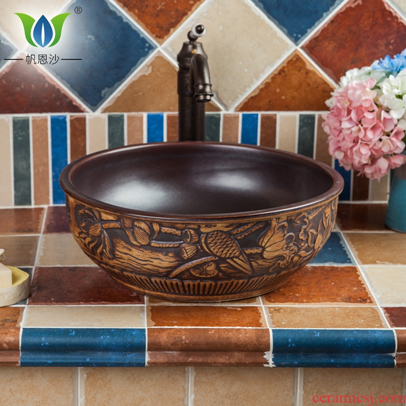 On the ceramic basin to circular contracted bowl sink Europe type restoring ancient ways the stage basin sink basin simple carving