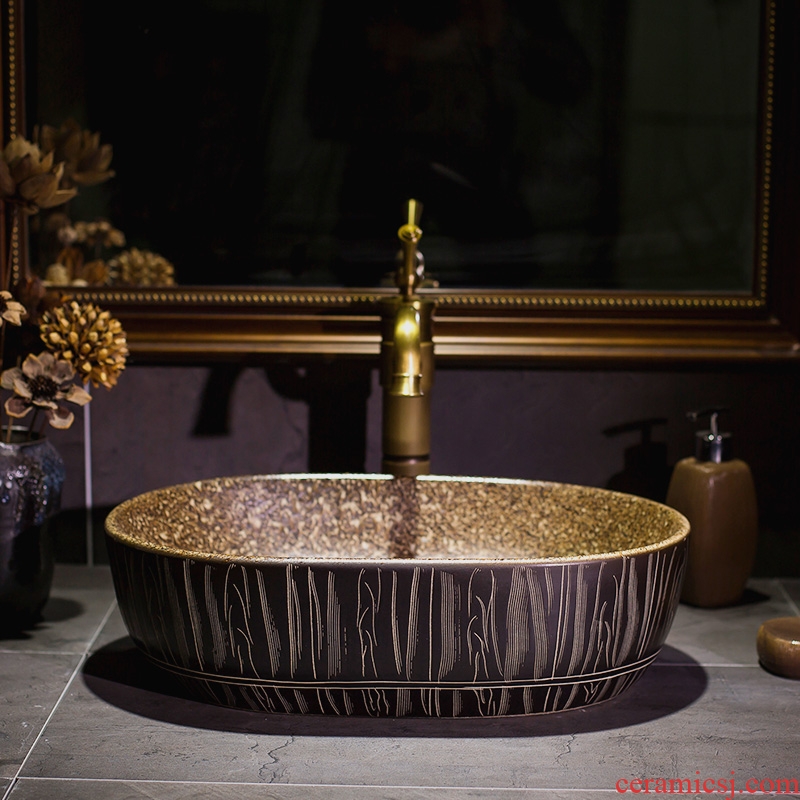 Jingdezhen on the sink basin ceramic basin of continental basin oval marble table