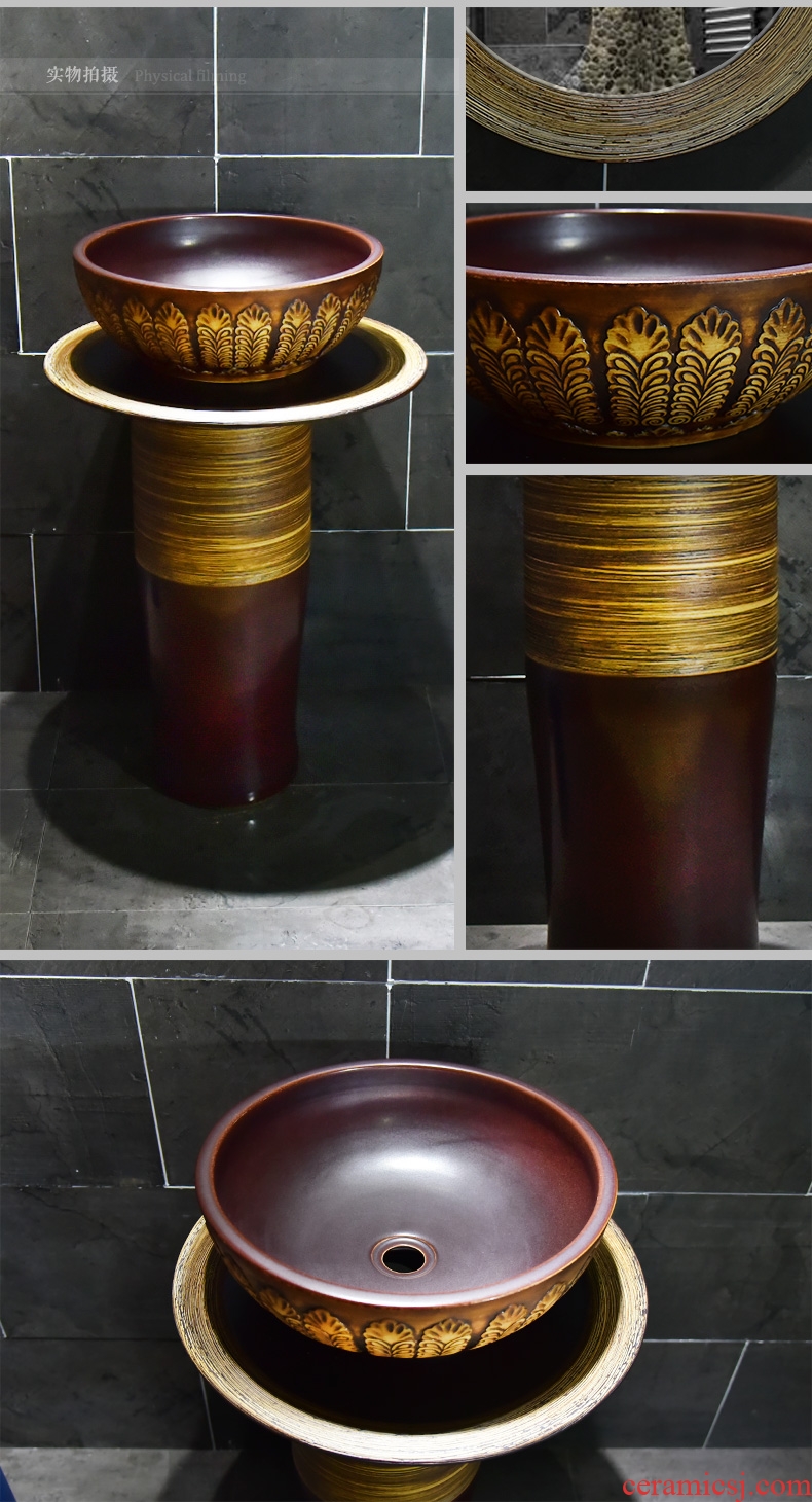 Ceramic basin of pillar type washbasin hand - carved archaize seaweed pillar of small family toilet floor for wash gargle