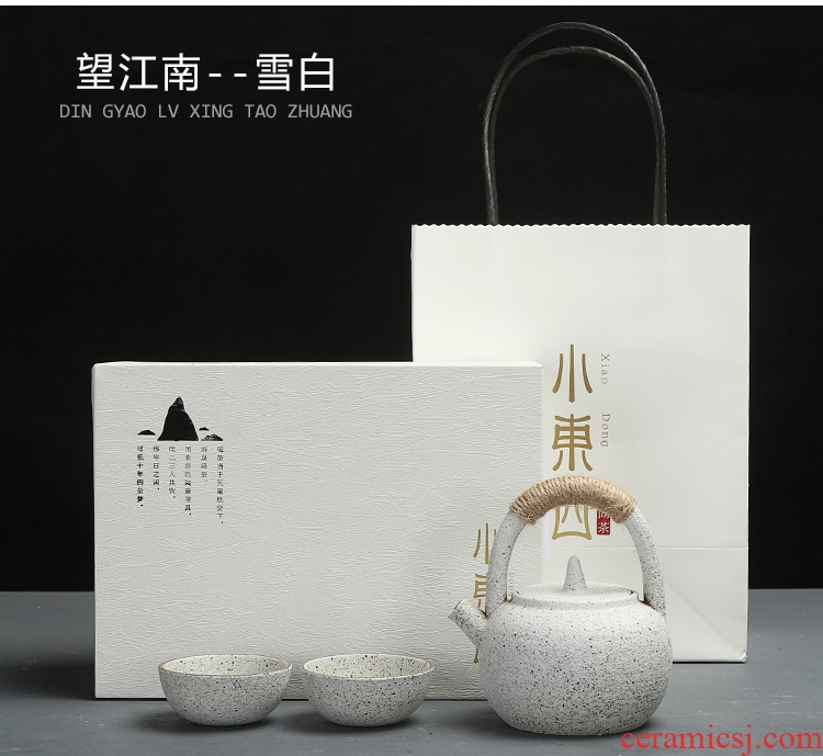 Morning cheung kung fu tea sets coarse pottery Japanese black ceramic tea set travel tea set a pot of tea tray 2 cup gift box