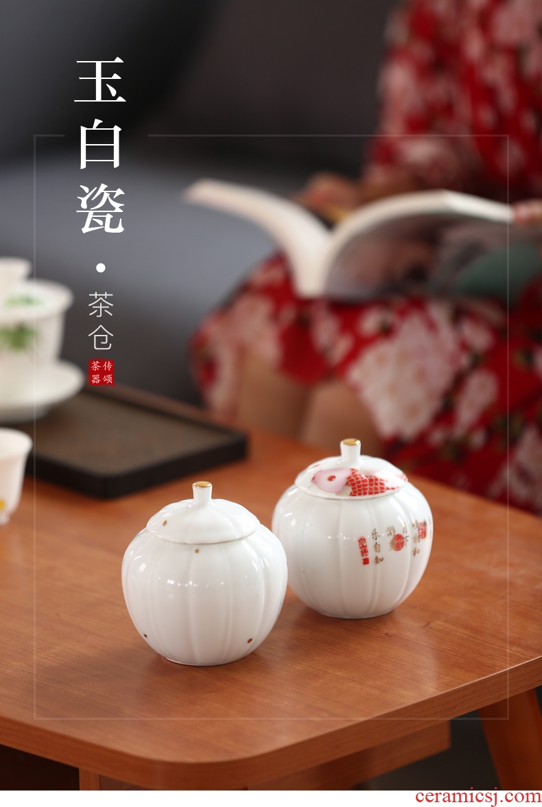 Talk of dehua white porcelain porcelain jade seal tinned black tea caddy fixings ceramic small mini portable tank container