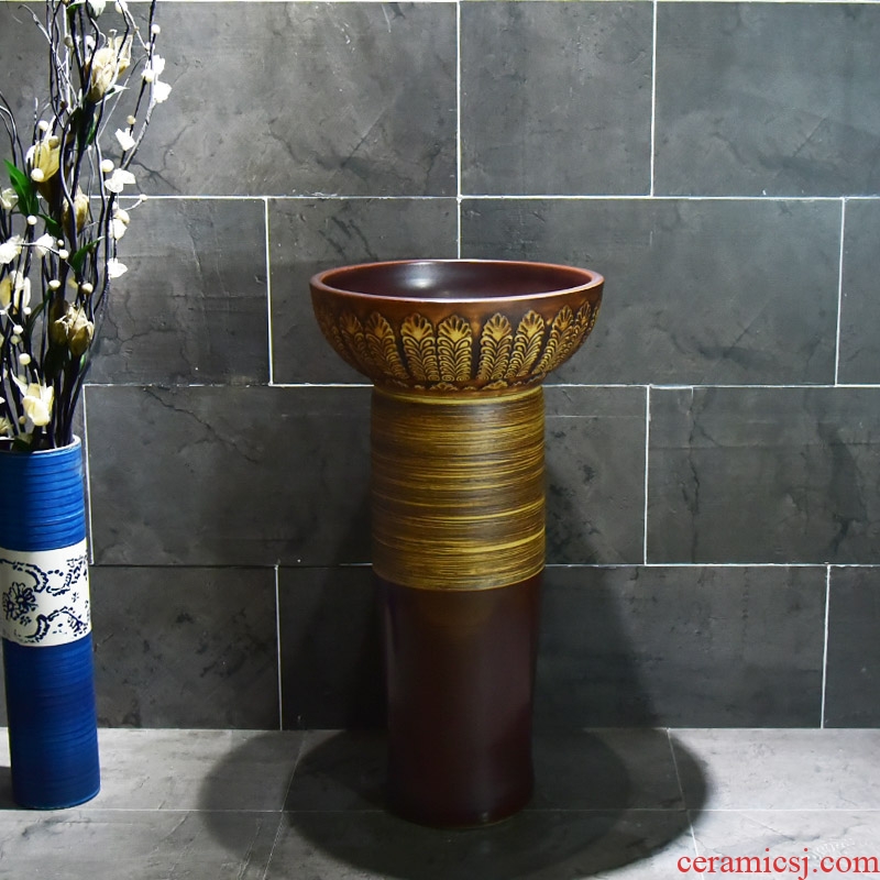 Ceramic basin of pillar type washbasin hand - carved archaize seaweed pillar of small family toilet floor for wash gargle