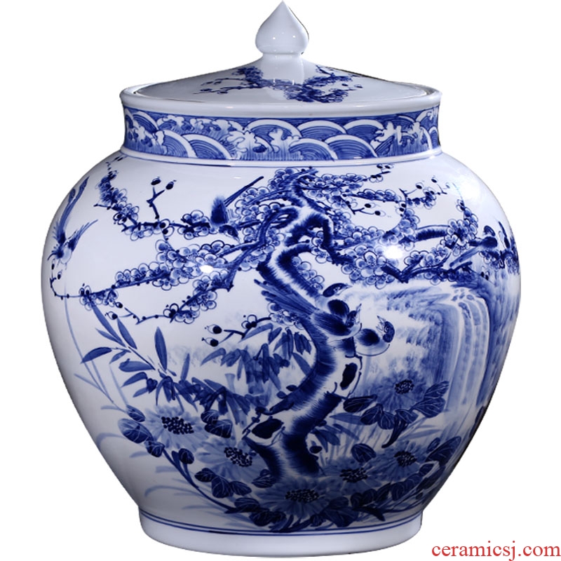Jingdezhen ceramic barrel ricer box storage tank hand under glaze blue and white color tea cylinder adornment ornament porcelain jars