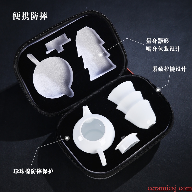 The Product porcelain sink dehua white porcelain tea set ceramic travel office portable kung fu tea set a pot of three cups of crack cup