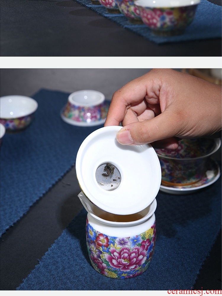 The Product of jingdezhen porcelain remit colored enamel tea sets travel carpet of portable is suing tea tea cloth