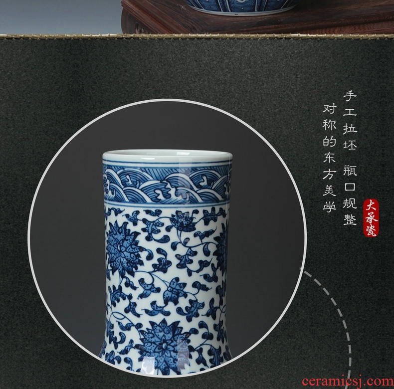 Jingdezhen ceramics vase furnishing articles hand - made antique bound branch pomegranate grain celestial vase of blue and white porcelain collection