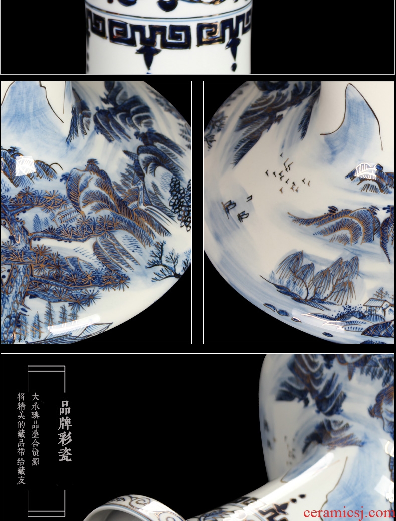 Hand made blue and white paint landscape of jingdezhen ceramics vase was a large collection of Chinese style household handicraft furnishing articles