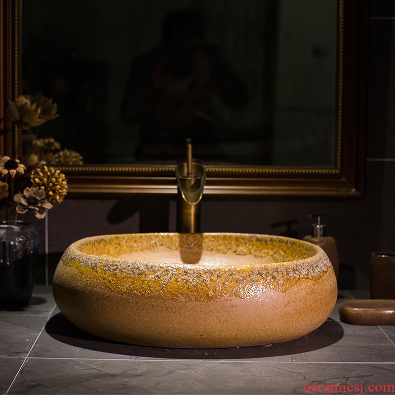 Restore ancient ways the stage basin of Chinese style ceramic lavatory oval basin bathroom art basin on the sink